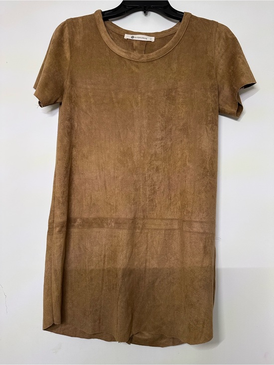 The Impeccable Pig Dresses & Skirts - The Impeccable Pig Suede-Look Short Sleeve Shift Dress in Brown